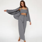 Women's Fashion Solid Color Pajamas Undershirt Three-piece Set