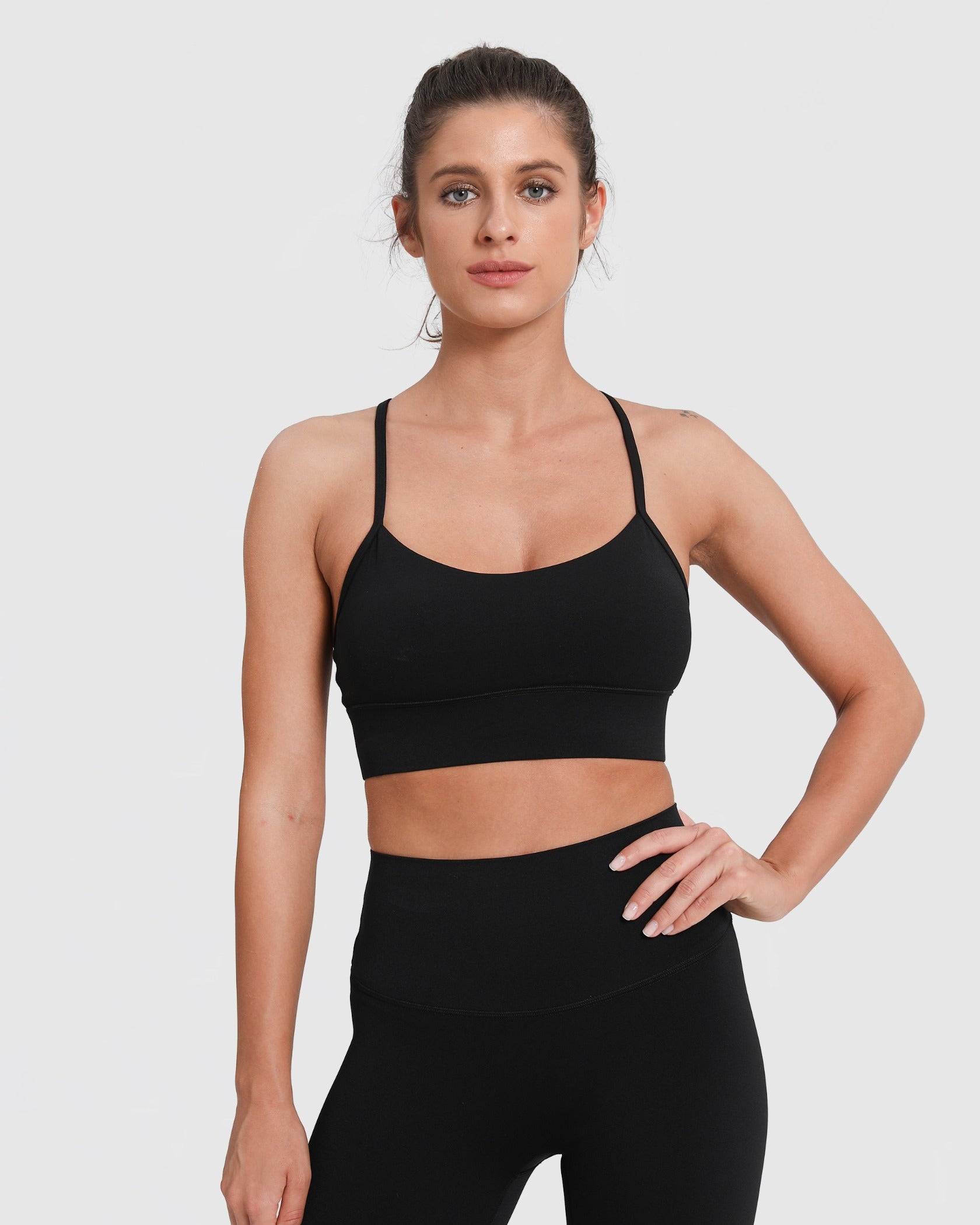 Sport-BH Racerback stützend mit herausnehmbaren Pads – Schwarz