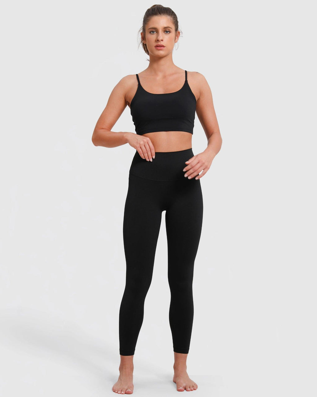 Legging taille haute longueur 3/4 avec poche dissimulée opaque – Noir